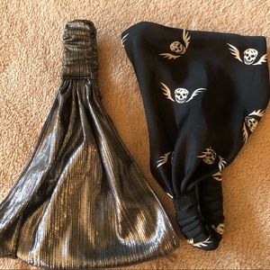 Headbands- metallic silver. black & white skulls